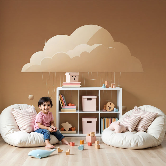 Babykamer behang | Zachte wolk met glinsterende regen