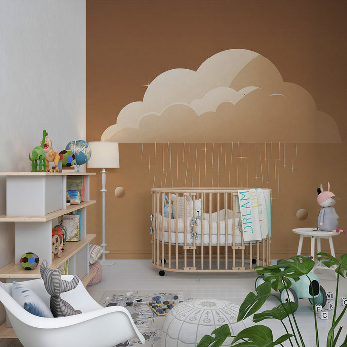 Babykamer behang | Zachte wolk met glinsterende regen
