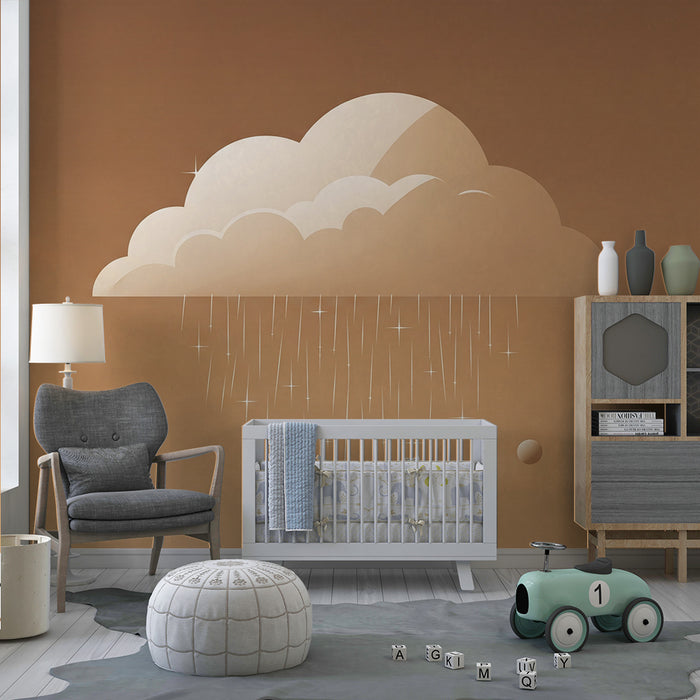 Babykamer behang | Zachte wolk met glinsterende regen