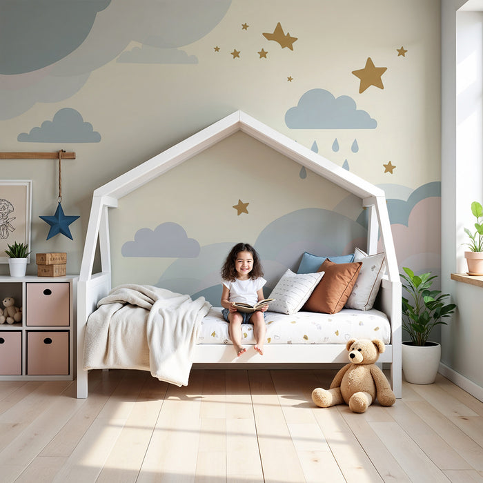 Papel de parede quarto bebê | Nuvens em tons de azul