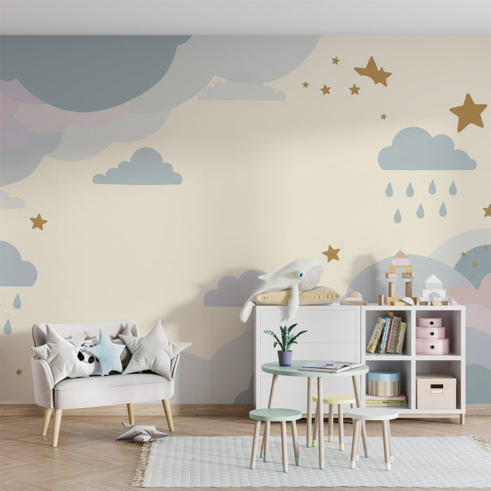 Papel de parede quarto bebê | Nuvens em tons de azul