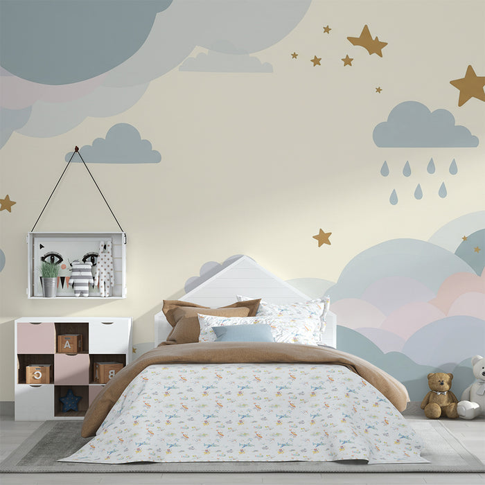 Papel de parede quarto bebê | Nuvens em tons de azul