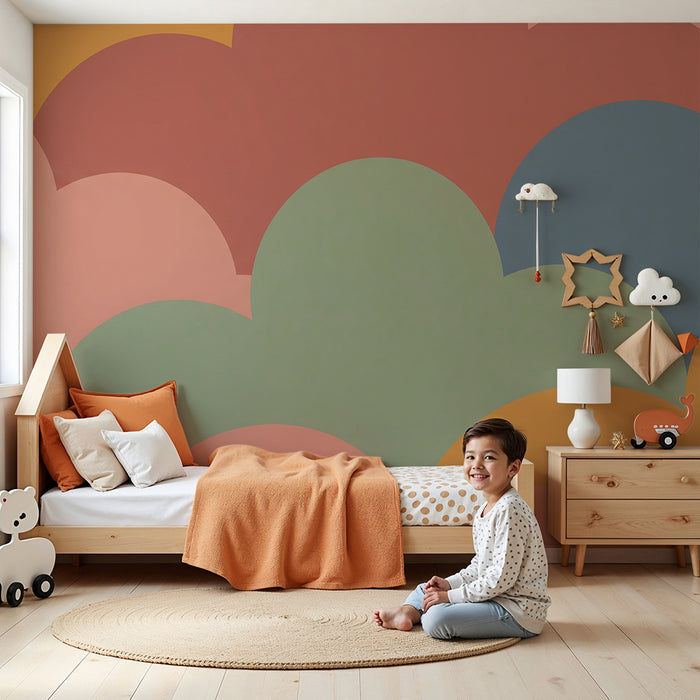 Papier peint chambre bébé | Nuages colorés en tons doux et apaisants