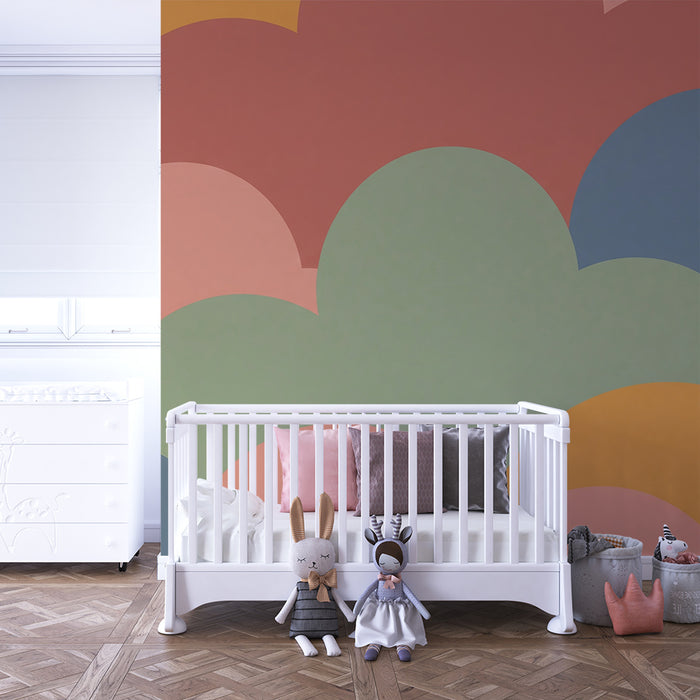 Papier peint chambre bébé | Nuages colorés en tons doux et apaisants