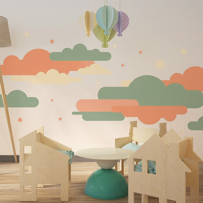 Tapet za detska staia | Tsvetni oblatsi i miyki zvezdi za spokoeno nebe