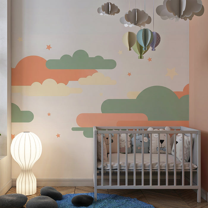 Tapet za detska staia | Tsvetni oblatsi i miyki zvezdi za spokoeno nebe