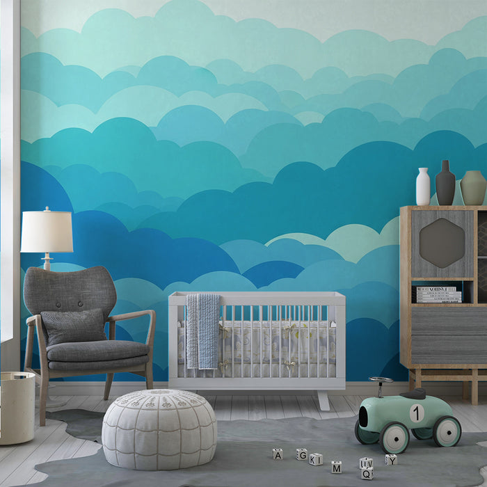 Babyzimmer-Tapete | Sanfte Wolken in beruhigenden Blautönen