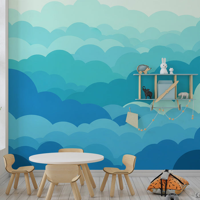Babyzimmer-Tapete | Sanfte Wolken in beruhigenden Blautönen