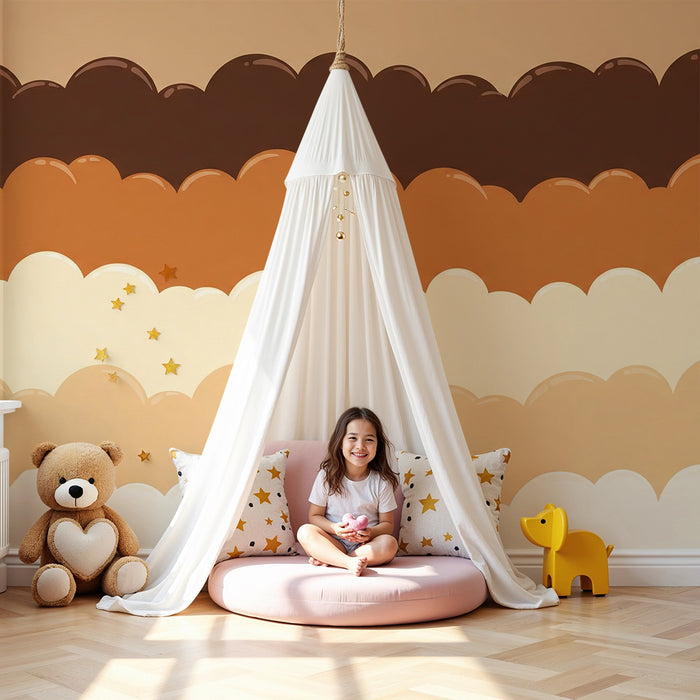 Papel de parede para quarto de bebé | Nuvens suaves em degradé de tons terrosos