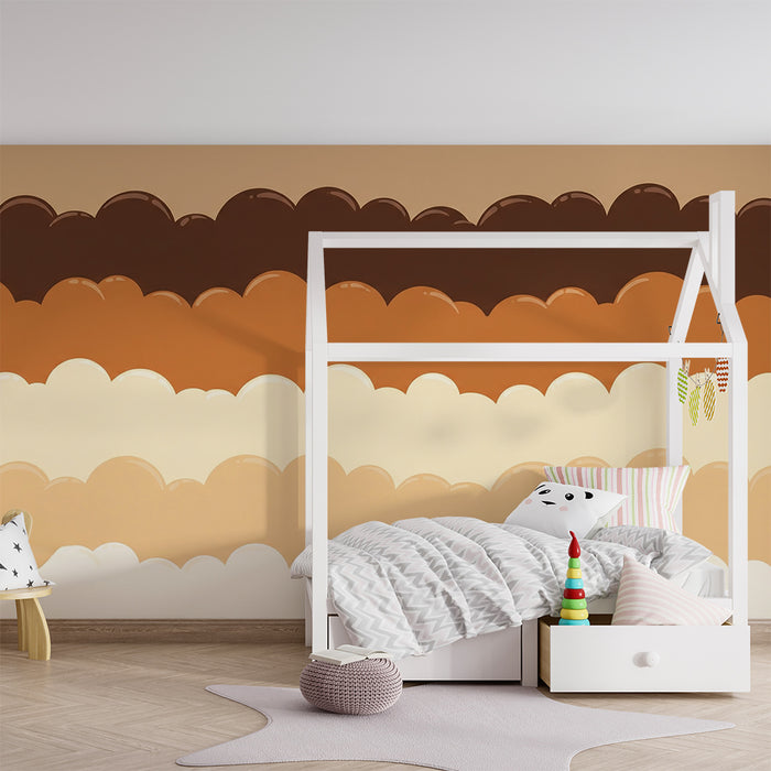 Papel de parede para quarto de bebé | Nuvens suaves em degradé de tons terrosos