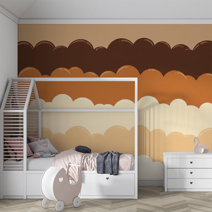 Papel de parede para quarto de bebé | Nuvens suaves em degradé de tons terrosos