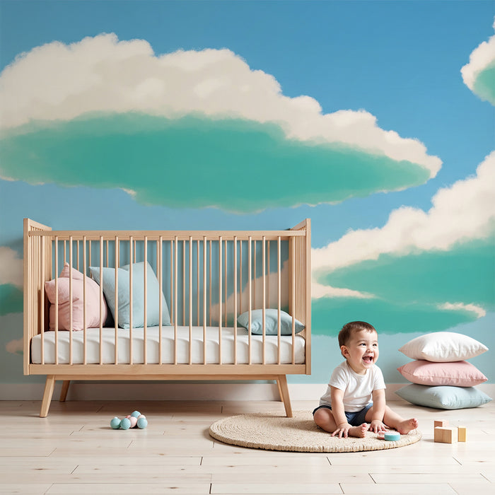Dětské tapety do pokojíčku | Jemné obláčky a uklidňující modrá obloha