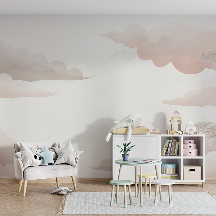 Lastenhuoneen tapetti | Lempeitä ja herkkiä pilviä, joissa on ripaus beigeä ja vaaleanpunaista