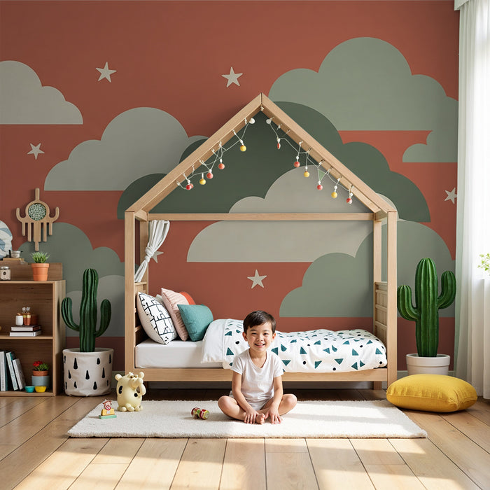 Babyzimmer Tapete | Weiche Wolken und Sterne