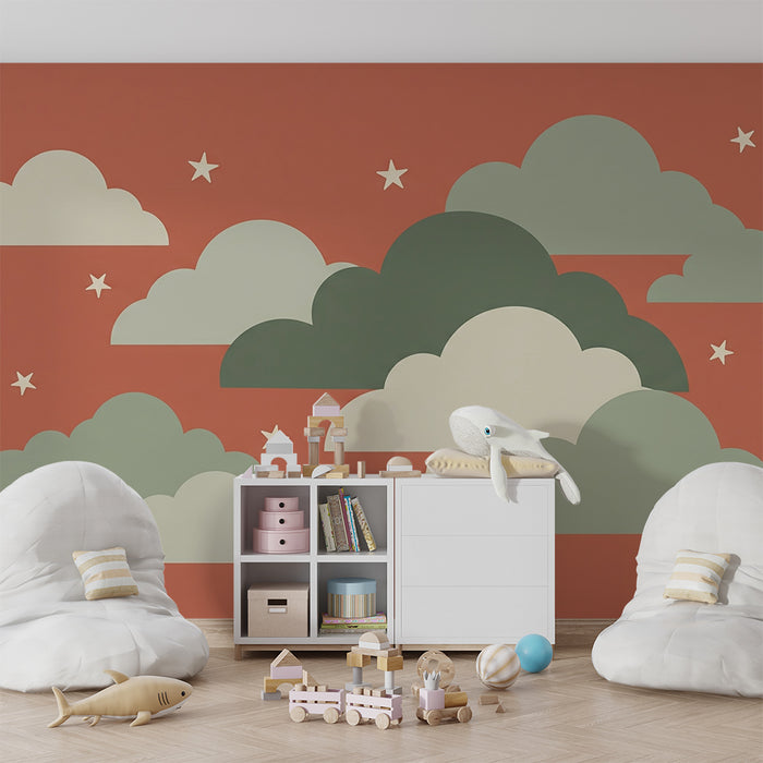 Babyzimmer Tapete | Weiche Wolken und Sterne