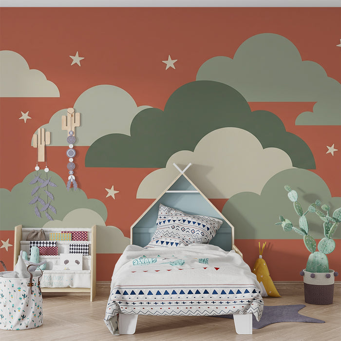 Babyzimmer Tapete | Weiche Wolken und Sterne