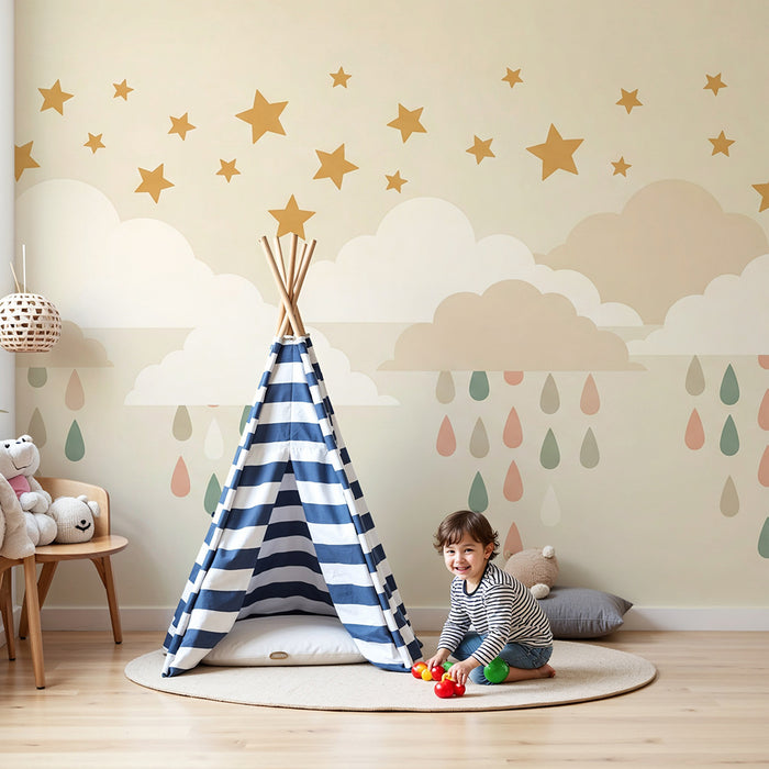 Papel de parede quarto bebê | Nuvens suaves e estrelas brilhantes