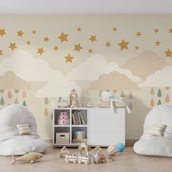 Papel de parede quarto bebê | Nuvens suaves e estrelas brilhantes