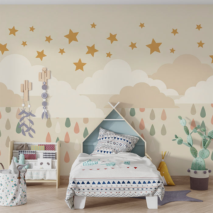 Papel de parede quarto bebê | Nuvens suaves e estrelas brilhantes