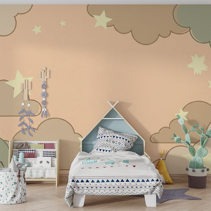 Tapety dla dzieci | Delikatne chmury i błyszczące gwiazdy na pastelowym tle