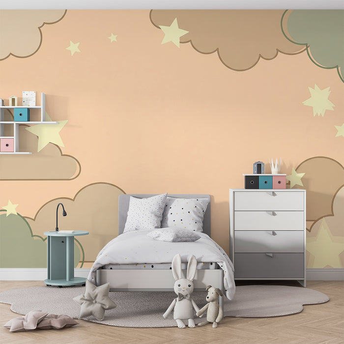 Tapety dla dzieci | Delikatne chmury i błyszczące gwiazdy na pastelowym tle