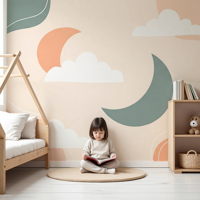 Babyzimmer Tapete | Sanfte Wolken und organische Formen in Pastellfarben