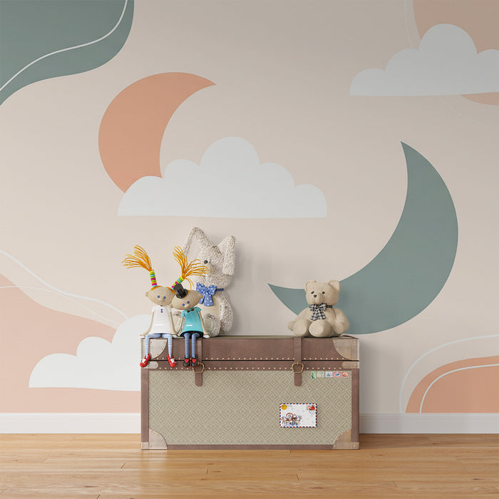 Babyzimmer Tapete | Sanfte Wolken und organische Formen in Pastellfarben