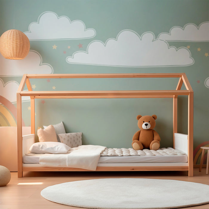 Papel de parede quarto bebê | Nuvens e arco-íris pastel