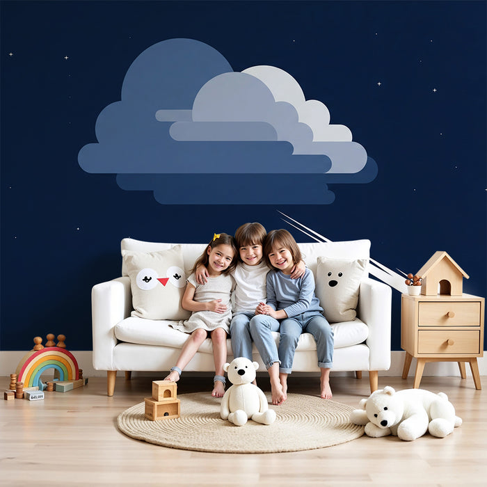 Lastenhuoneen tapetti | Pilvet ja tähdet yötaivaan alla