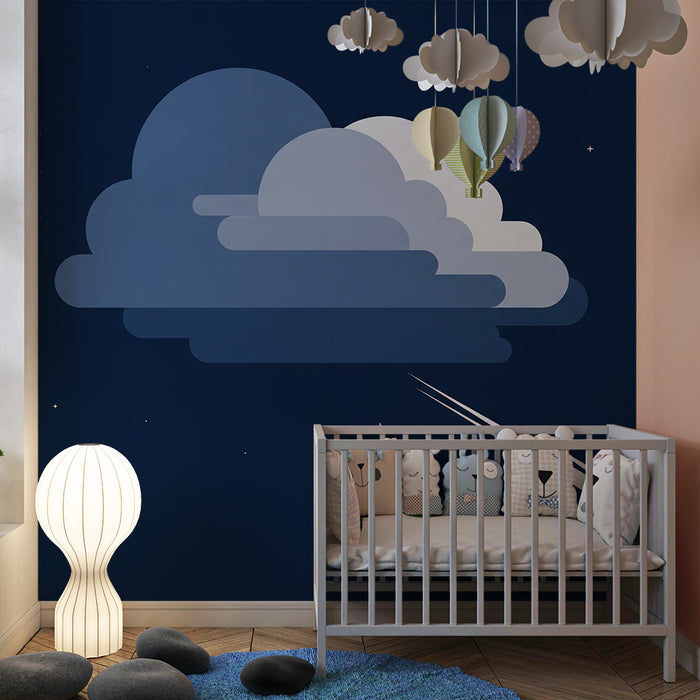 Lastenhuoneen tapetti | Pilvet ja tähdet yötaivaan alla