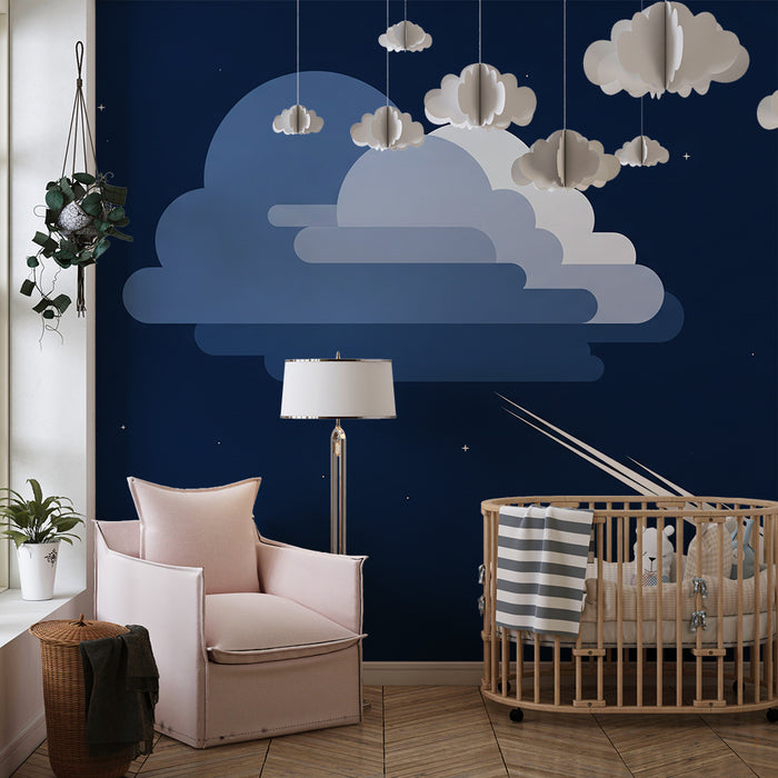 Lastenhuoneen tapetti | Pilvet ja tähdet yötaivaan alla