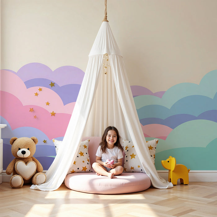 Papier peint chambre bébé | Nuages pastel doux et apaisants