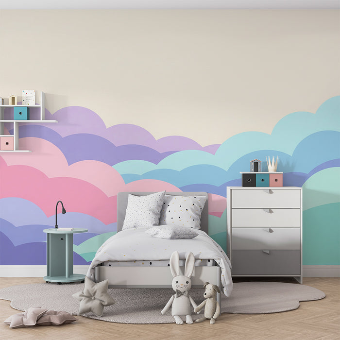 Papier peint chambre bébé | Nuages pastel doux et apaisants