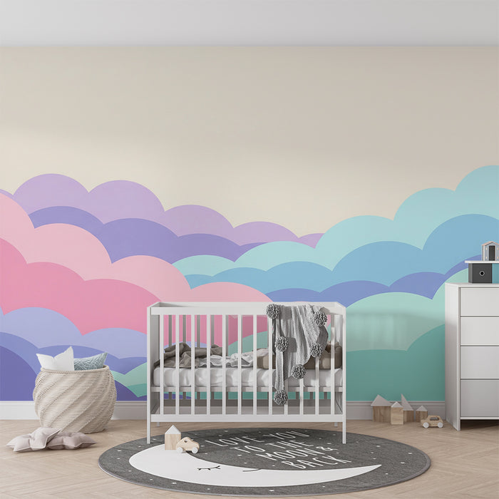 Papier peint chambre bébé | Nuages pastel doux et apaisants