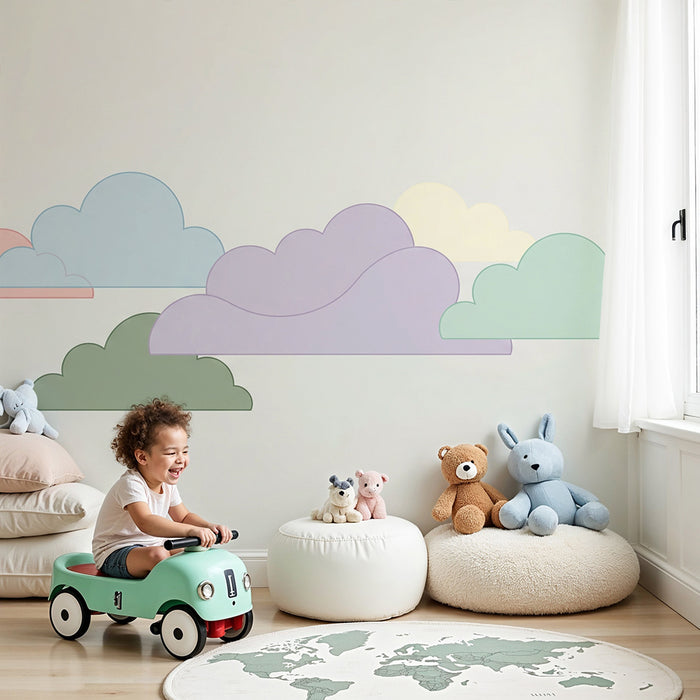 Papel de parede quarto bebê | Nuvens suaves em fundo claro