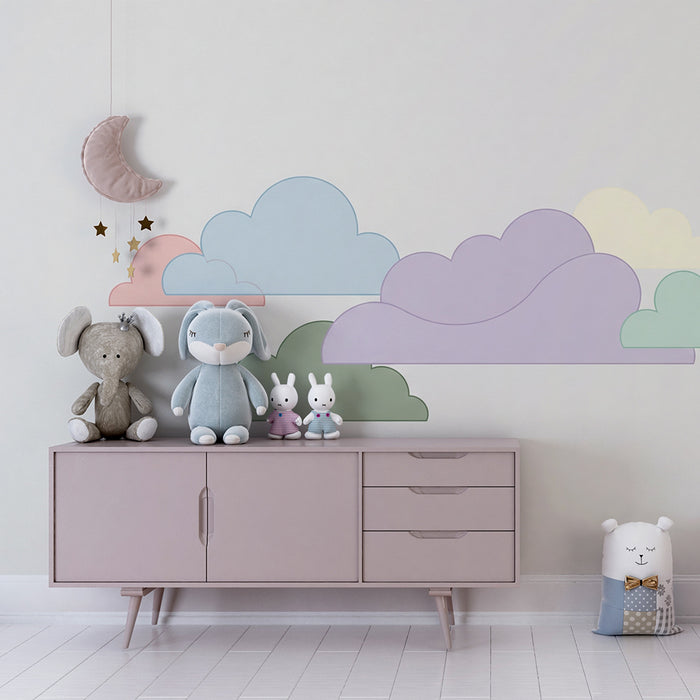 Papel de parede quarto bebê | Nuvens suaves em fundo claro