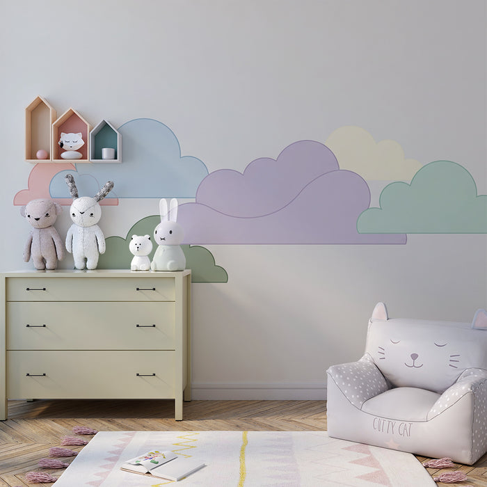 Papel de parede quarto bebê | Nuvens suaves em fundo claro