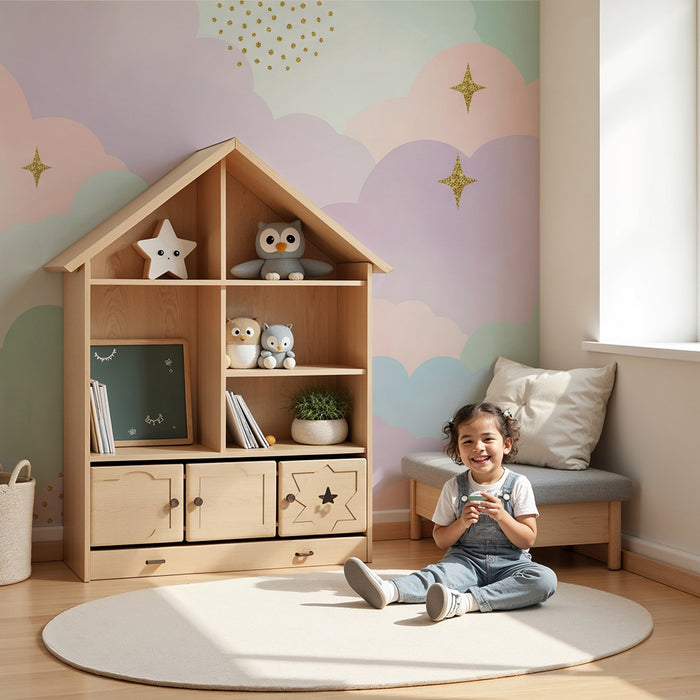 Barntapet | Pastellmoln och glittrande stjärnor