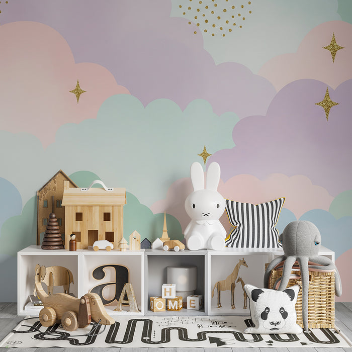 Barntapet | Pastellmoln och glittrande stjärnor