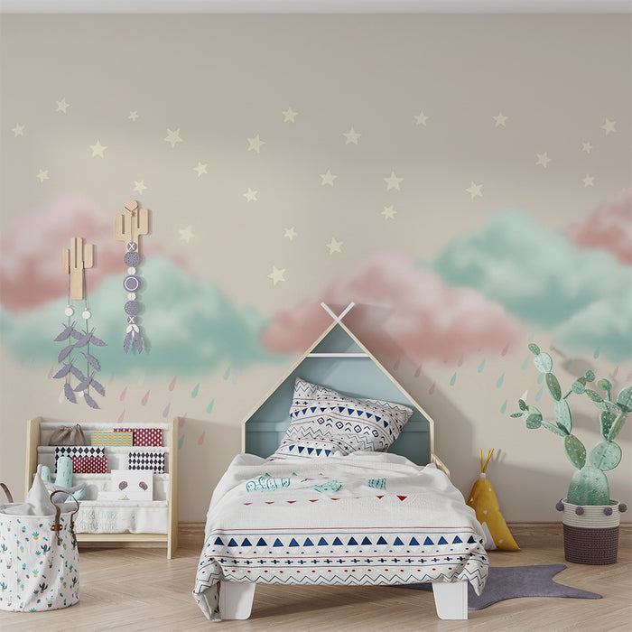 Tapet pentru camera de copii | Nori ploioși pastel