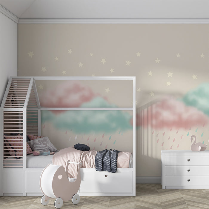 Tapet pentru camera de copii | Nori ploioși pastel