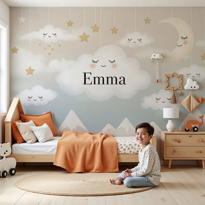 Papier de parede soba beba | Osmijesi oblaci i zlatne zvijezde na umirujućem nebu