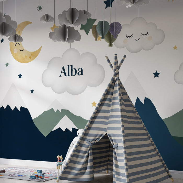 Babyzimmer Tapete | Lächelnde Wolken und Alba Berge