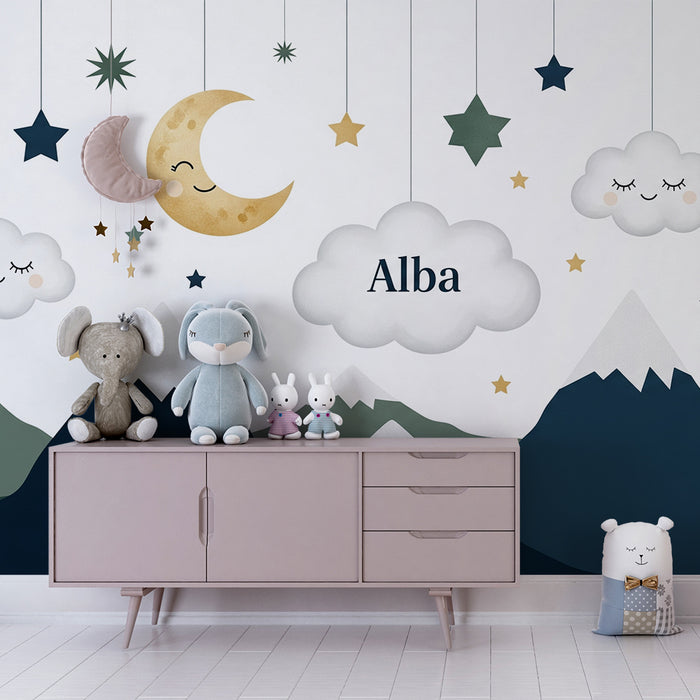Babyzimmer Tapete | Lächelnde Wolken und Alba Berge