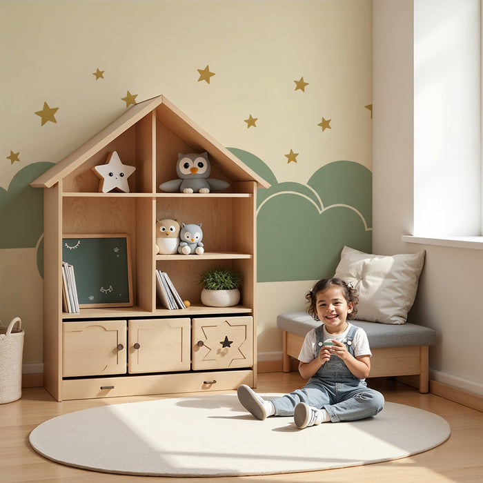 Papier de parede izba pre bábätko | Sivé oblaky a zlaté hviezdy