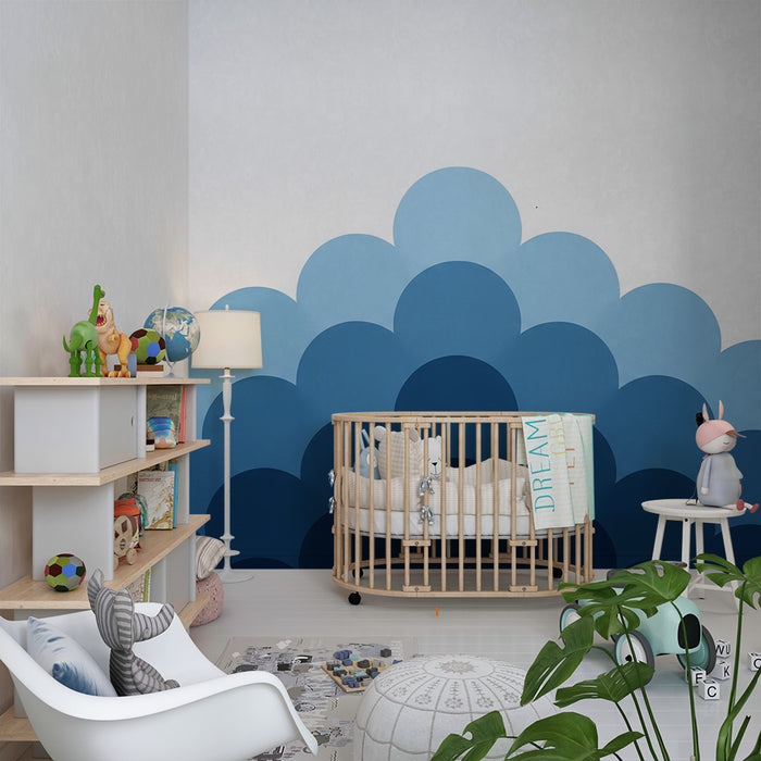 Papel de parede para quarto de bebé | Tons de azul em ondas suaves