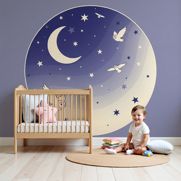 Barntapet | Stjärnklar natt med ugglor och mjuk måne