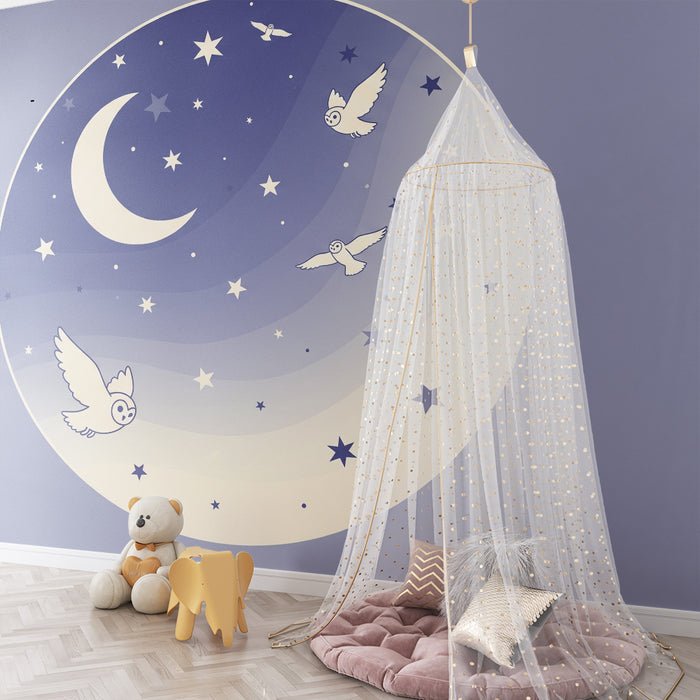 Barntapet | Stjärnklar natt med ugglor och mjuk måne