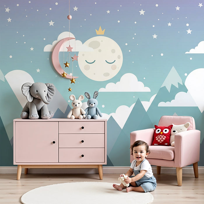 Lastenhuoneen tapetti | Tähtiyö kuun ja vuorten kanssa
