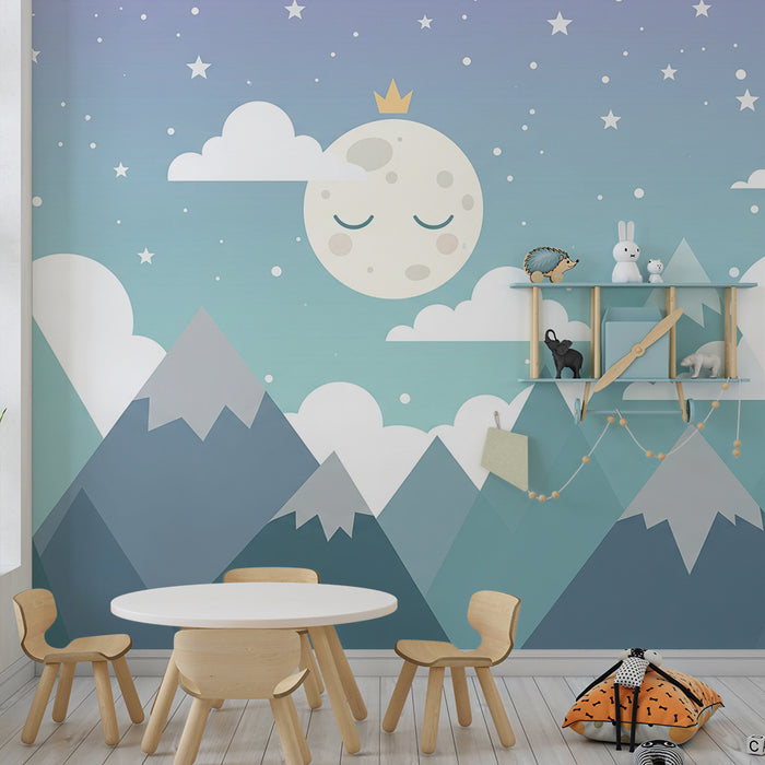 Lastenhuoneen tapetti | Tähtiyö kuun ja vuorten kanssa